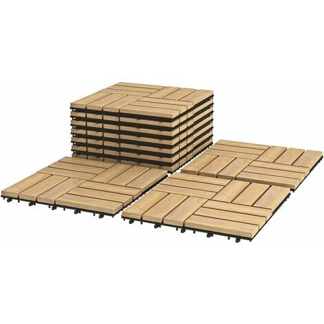 GOPLUS 10er Set Terrassenfliesen aus Akazienhartholz, Bodenbelag mit