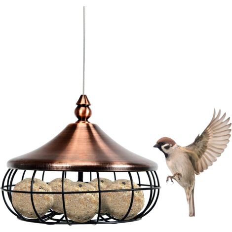 GOPLUS Meisenknoedelhalter zum Aufhaengen, Futterstationen aus rostfreiem Metall, mit Dach, Vogelfutterspenderφ17 cm, für Meisenknoedel ohne Netz, witterungsfest, für Balkon oder Garten