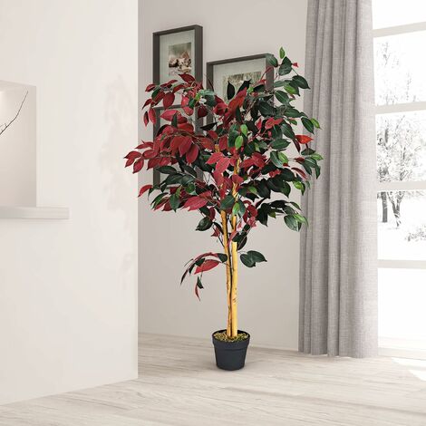 GOPLUS Künstliche Pflanze Staemmchen, cm Deko im Topf, mit Zimmerpflanze Blumentopf, Hoch, im Kunstpflanzen echten 120