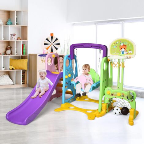 Clarmaro Crazy Zoo 3in1 Spielplatz – Mit 165 Cm Rutsche, Schaukel & Basketballkorb, Für Indoor & Outdoor