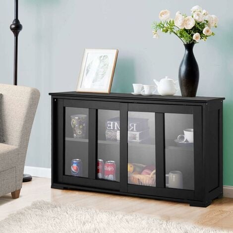 GOPLUS Sideboard, Küchenschrank, Anrichte-Schrank, Badkommode, Beistellschrank, Standschrank, Mehrzweckschrank mit Schiebetüren (Schwarz)