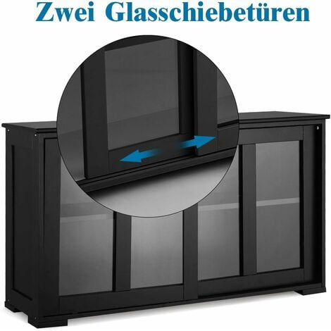 GOPLUS Sideboard, Küchenschrank, Anrichte-Schrank, Badkommode, Beistellschrank, Standschrank, Mehrzweckschrank mit Schiebetüren (Schwarz)