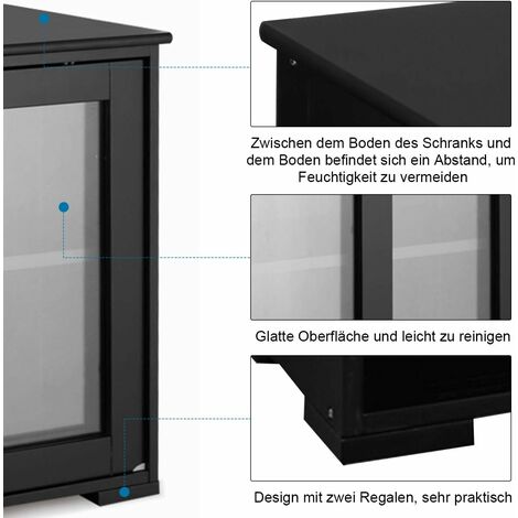 GOPLUS Sideboard, Küchenschrank, Anrichte-Schrank, Badkommode, Beistellschrank, Standschrank, Mehrzweckschrank mit Schiebetüren (Schwarz)