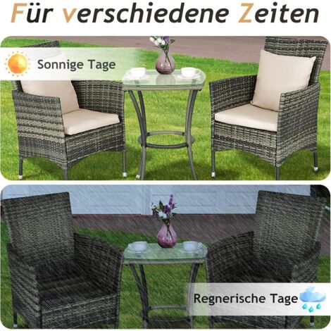 GOPLUS 3Teiliges GartenmoebelSet, PERattan GartenloungeSet mit 1