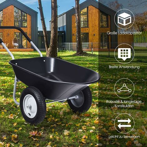 GOPLUS Schubkarre Mit 2 Luftreifen, PP-Wanne & Softgriff – Grün, 145x65x65 Cm, Für Garten & Baustelle