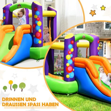 GOPLUS 3 in 1 Hüpfburg mit Geblaese, Aufblasbare Springburg mit Rutsche