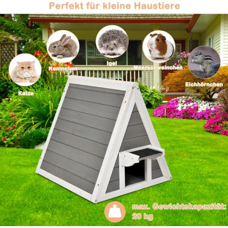 GOPLUS Katzenhaus mit Tür, Wetterfeste Katzenhoehle aus Tannenholz, Multifunktionale Haustierhütte für Katzen & Hunde & Hasen & Hühner, mit Tragkraft 20 kg, für Drinnen & Draussen