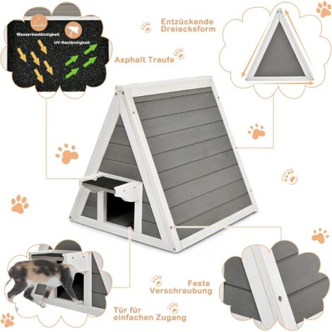 GOPLUS Katzenhaus mit Tür, Wetterfeste Katzenhoehle aus Tannenholz, Multifunktionale Haustierhütte für Katzen & Hunde & Hasen & Hühner, mit Tragkraft 20 kg, für Drinnen & Draussen