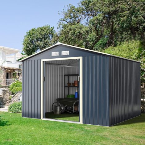GOPLUS Geraetehaus, Erweitert-277 x 255 x 202 cm Gartenschuppen 7,06 m² mit Schiebetür, Farbige Stahlbleche, 4 oeffnungen, Satteldach, Geraeteschuppen Gartenhaus für Garten & Terrasse