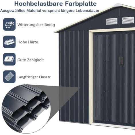 GOPLUS Geraetehaus, Erweitert-277 x 255 x 202 cm Gartenschuppen 7,06 m² mit Schiebetür, Farbige Stahlbleche, 4 oeffnungen, Satteldach, Geraeteschuppen Gartenhaus für Garten & Terrasse