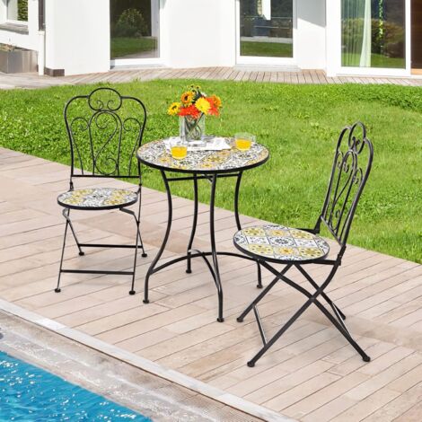 3-teiliges Mosaik Bistro Set | Eisen Gartenmöbel Mit 1 Tisch 2 Stühle