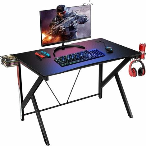 GOPLUS Gaming Tisch, Ergonomischer Computertisch mit k-foermiger Struktur,  Kabelmanagementsystem, Kopfhoerer- & Getraenkehalter, hoehenverstellbarer  PC-Schreibtisch