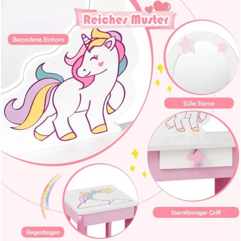 En.casa Kinderschminktisch Set Vestnes Mit Stuhl - Rosa/Weiß Beauty Tisch Mit Spiegel
