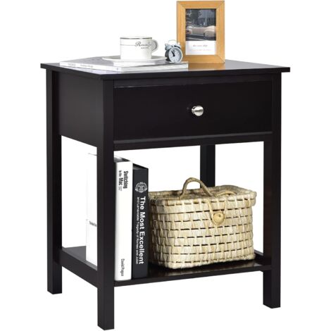 GOPLUS Beistelltisch, Nachttisch mit Schublade, Geraeumiges Oberteil, Offene Untere Ablage, Dickere Beine, Ergonomischer Griff, Sofatisch Couchtisch für Wohnzimmer & Arbeitszimmer (Schwarz)