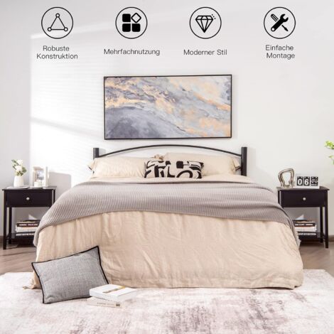 GOPLUS Beistelltisch, Nachttisch mit Schublade, Geraeumiges Oberteil, Offene Untere Ablage, Dickere Beine, Ergonomischer Griff, Sofatisch Couchtisch für Wohnzimmer & Arbeitszimmer (Schwarz)