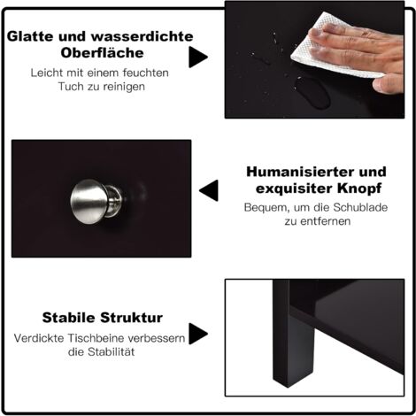 GOPLUS Beistelltisch, Nachttisch mit Schublade, Geraeumiges Oberteil, Offene Untere Ablage, Dickere Beine, Ergonomischer Griff, Sofatisch Couchtisch für Wohnzimmer & Arbeitszimmer (Schwarz)
