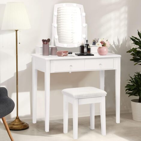 ZenkiHome Schminktisch Mit Beleuchtung - 100cm Frisiertisch Mit Spiegel & Hocker - Stauraum Für Kosmetik