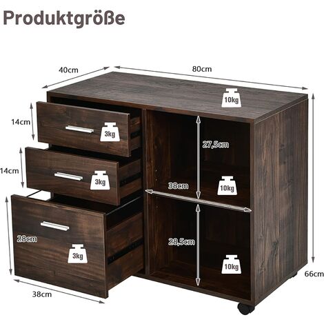 Mobiler Aktenschrank Mit 3 Schubladen & Schloss – Untertischschrank Für Heimbüro, Trägt Bis 68 Kg, Schwarz