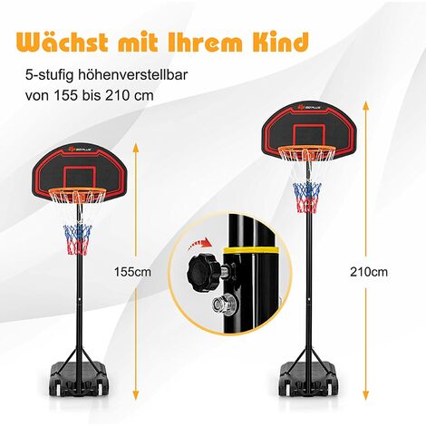 SPORTNOW Höhenverstellbarer Basketballkorb Für Kinder – Stabile Rückwand, Beschwerter Sockel & Praktische Räder (1,8–2,1 M)