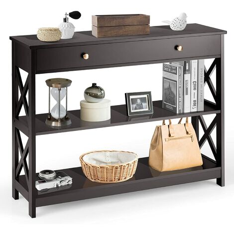 GoTiling Konsolentisch 110cm - Schmaler 3-stöckiger Flurtisch Mit Industrie-Design