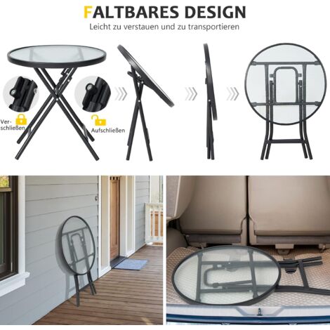 GOPLUS Terrassen-Beistelltisch Glas, Kleiner Beistelltisch mit Metallrahmen, Bistrotisch für Terrasse, Balkon, Garten (46 x 47 cm(φ x H))