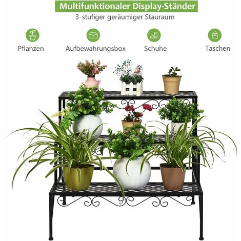 GOPLUS 3 Ebenen Metall Pflanzenständer, Blumentreppe Outdoor