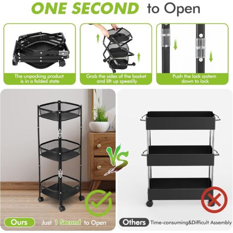 Jacgood Klappbarer Servierwagen 3 Ebenen - Mobiler Werkzeugwagen 75kg Tragkraft