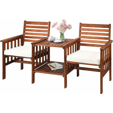 GOPLUS 2Sitzer Gartenbank mit Tisch, AkazienholzSitzgruppe mit