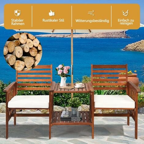 GOPLUS 2Sitzer Gartenbank mit Tisch, AkazienholzSitzgruppe mit
