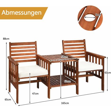 GOPLUS 2Sitzer Gartenbank mit Tisch, AkazienholzSitzgruppe mit