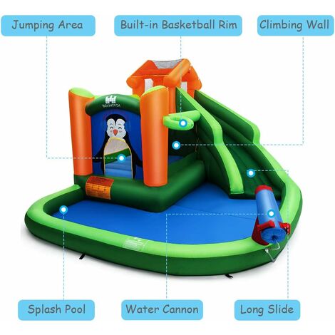 DREAMADE Aufblasbare Hüpfburg - Mit Doppelrutsche & Kletterwand