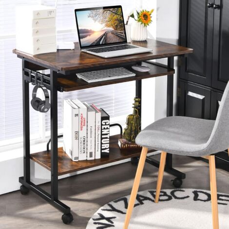 Klappbarer Computertisch Mit Rädern & Schubladen – Braun, 105x50 Cm, Platzsparend Fürs Homeoffice