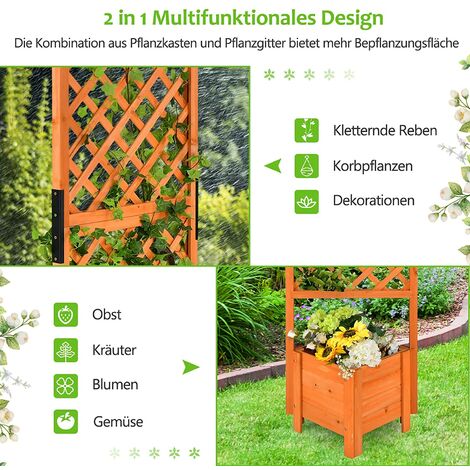 GOPLUS Blumenkasten Mit Rankgitter - Hochbeet Aus Tannenholz Mit Rollen 64x28x127cm