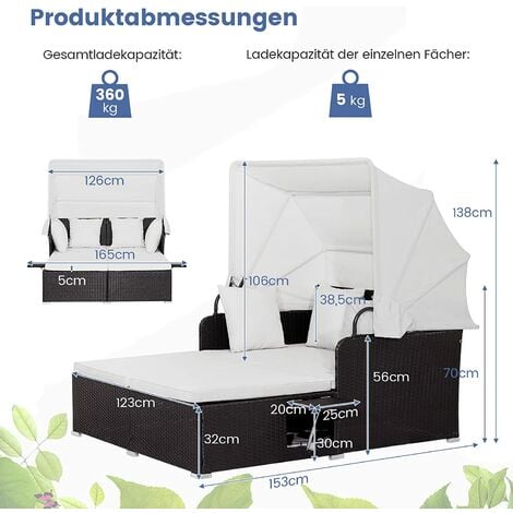 GOPLUS Rattan Lounge mit faltbarem Sonnendach, Gartenliege mit Sitz