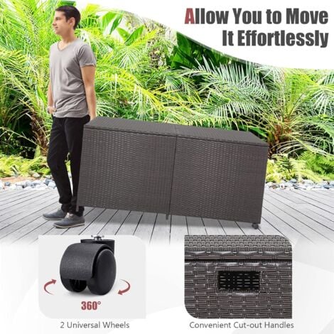 GOPLUS 662 Liter Polyrattan Kissenbox, Auflagenbox mit Gasdruckfedern