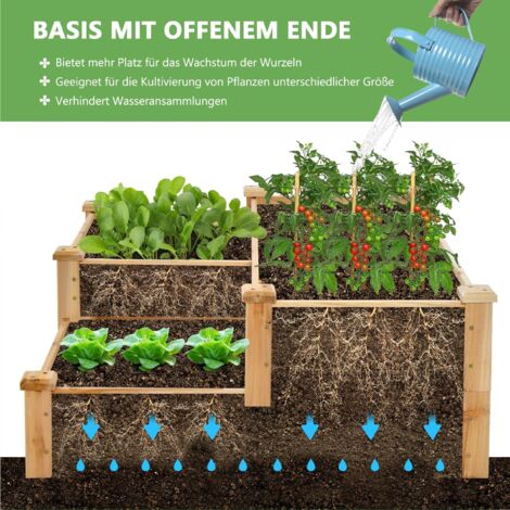 GOPLUS 3stufiges erhöhtes Hochbeet, Gartenbeet stapelbar mit offenem