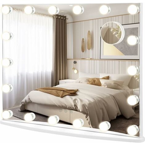 GOPLUS Schminkspiegel mit Beleuchtung, Kosmetikspiegel mit 18 dimmbaren LED-Lampen  & 3 Farbbeleuchtungsmodi, Make-up-Spiegel
