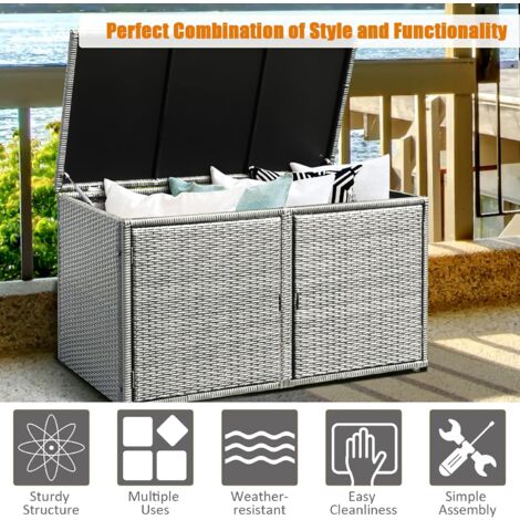 GOPLUS 335L Polyrattan Auflagenbox, Kissenbox Aufbewahrungsbox mit 2