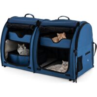 GOPLUS Transportbox Mit Zwei Fächern Für Katzen, 2 In 1 Haustierhütte Mit Abnehmbaren Hängematten & Katzentoilette, Tragbare Reisebox Für Katzen & Hunde Mit Tragetasche (Schwarz