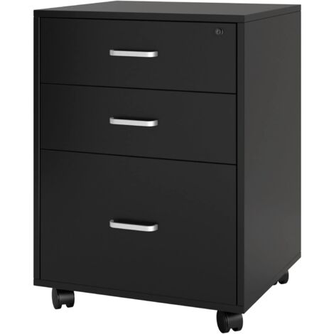 Soges – Caisson de rangement mobile à tiroirs 3 tiroirs – MDF robuste – Tiroir supérieur verrouillable – Roulettes pivotantes 360° – Dimensions 48x42x65cm