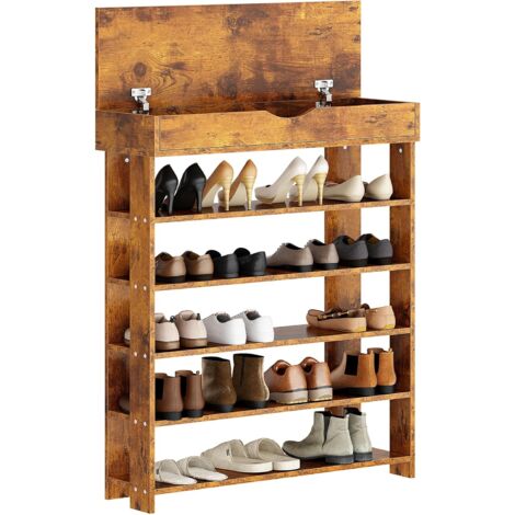 Soges Étagère à Chaussures à 5, Tablettes avec tiroirs, Rangement Chaussures, Idéal pour l’entrée, Salon, Couloir,75x 30 x 94 cm,vintage