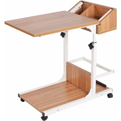 Soges Table d'ordinateur réglable en hauteur - Table d'appoint- Table de soin sur roulettes avec étagère,Chêne