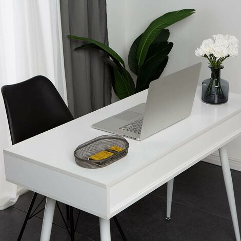 Soges Bureau avec 3 tiroirs, table d'ordinateur avec 4 pieds en métal, blanc, 110 x 50 x 78 cm