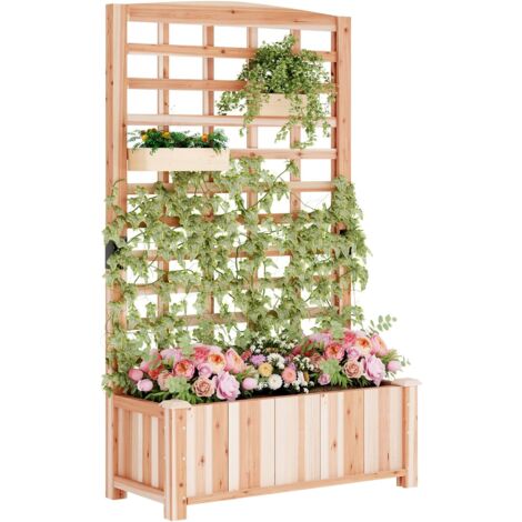 Soges Jardinière avec treillis et trous de drainage,parterre de jardin pour balcon, terrasse, 90 x 40 x 151 cm,Naturel (1/5)