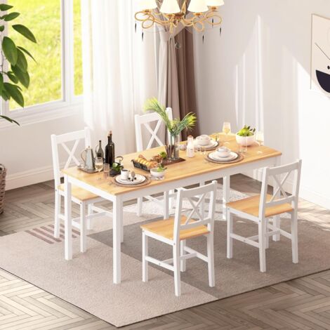 Soges Ensemble de meubles de salle à manger avec 4 chaises en bois MDF design simple adapté à la salle à manger, Teck Blanc