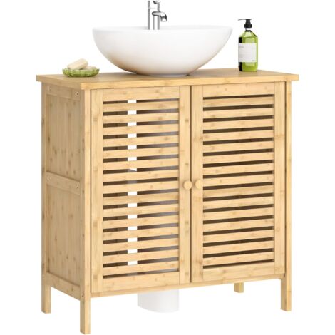 Soges – Meuble sous vasque simple 60 x 30 cm en bambou – Charge maximale 30 kg – Résistant à l'humidité – Montage facile