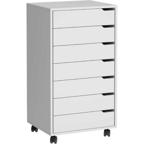Soges Caisson de bureau mobile 7 tiroirs -Roulettes verrouillables  - Armoire de rangement polyvalente pour bureau - Blanc