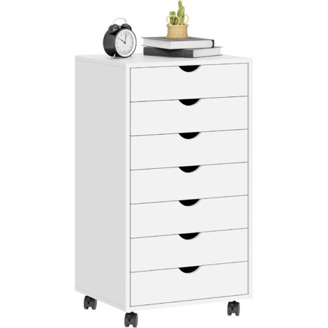 Soges Caisson de bureau mobile 7 tiroirs– Roulettes verrouillables – Support imprimante – Meuble rangement dossier,Blanc (1/5)