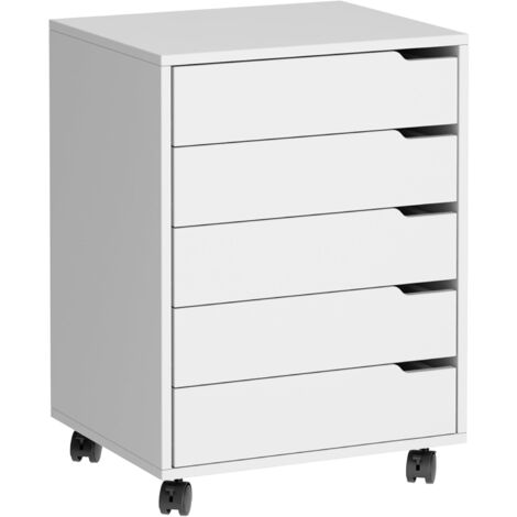 Soges – Caisson de bureau mobile 5 tiroirs – Roulettes verrouillables – Rangement ergonomique pour documents – Dimensions 47,6 x 40 x 65 cm – Blanc