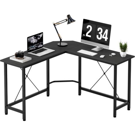 Soges Bureau en L pour la maison, bureau d'écriture robuste, table de jeu, (107 + 107) x 40 x 75 cm,Noir (1/5)